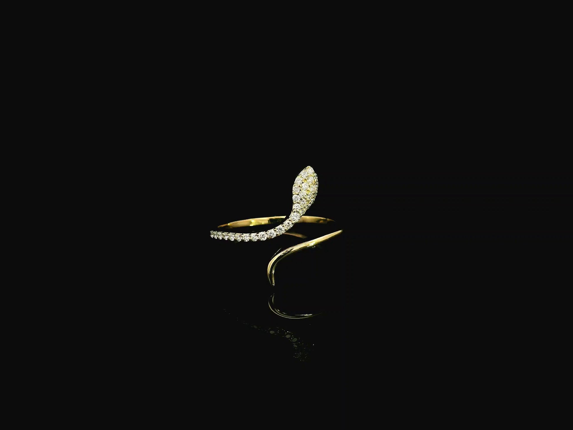 18K yellow gold open wrap diamond ring with curved minimalist design