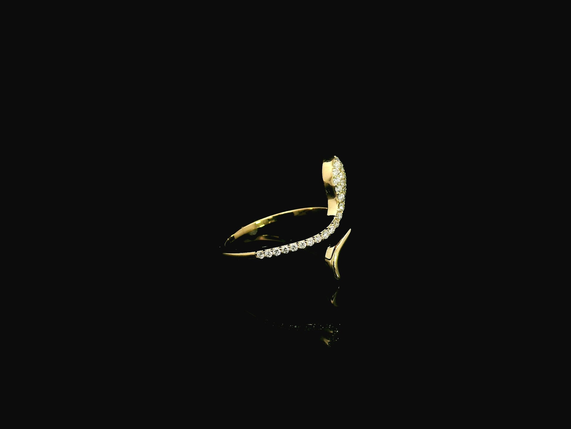 18K yellow gold open wrap diamond ring with curved minimalist design