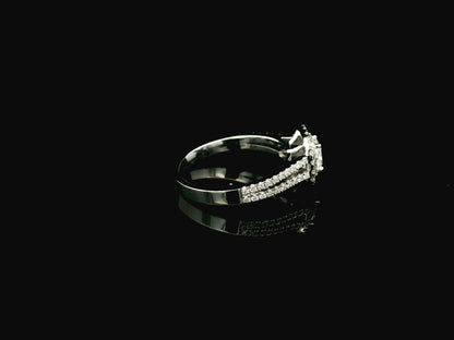 Cushion cut diamond halo ring in 18K white gold with GIA certified center diamond and diamond band – Emirates Diamonds