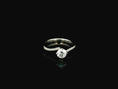 0.51 carat round diamond engagement ring in 18K white gold with curved diamond band – Emirates Diamonds