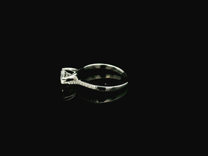 0.51 carat round diamond engagement ring in 18K white gold with curved diamond band – Emirates Diamonds