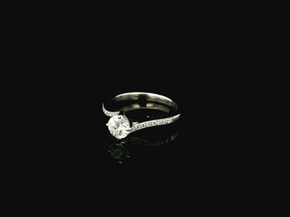 0.51 carat round diamond engagement ring in 18K white gold with curved diamond band – Emirates Diamonds