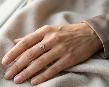 Dainty diamond floral cluster ring in 18K white gold minimal design