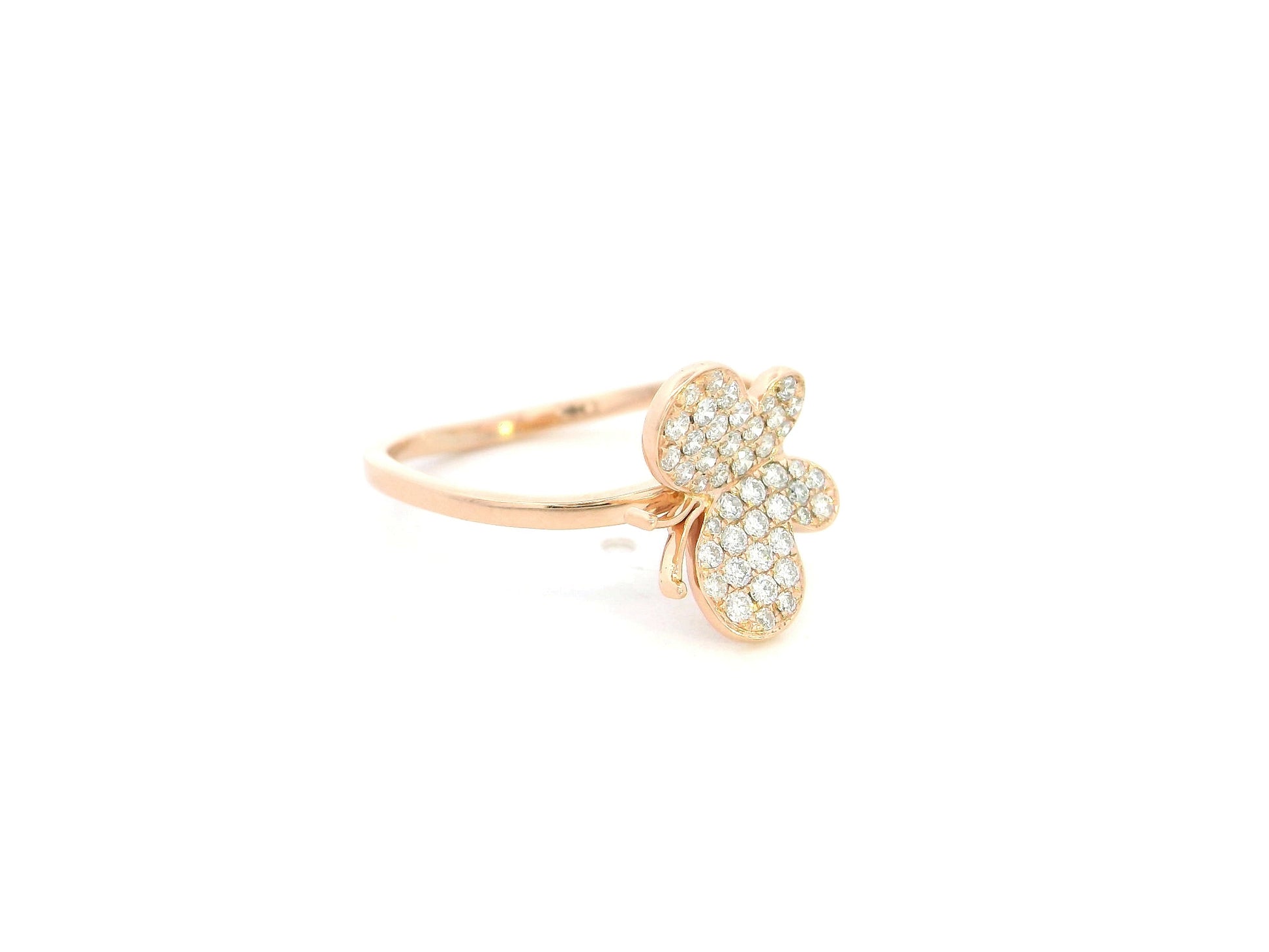 Pavé diamond butterfly ring in 18K rose gold delicate feminine design