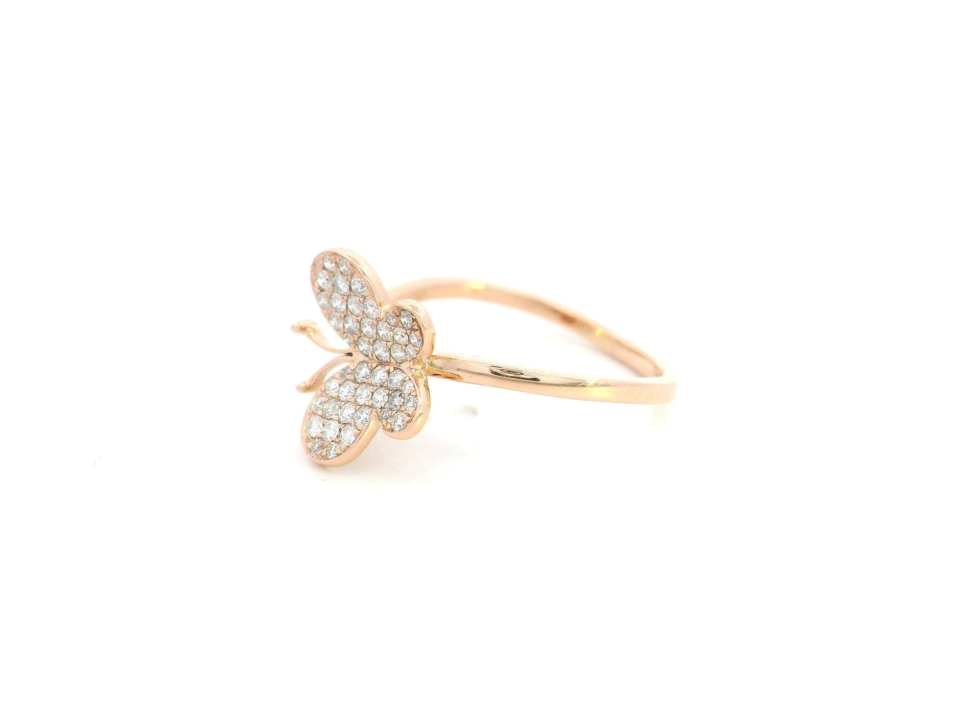 Pavé diamond butterfly ring in 18K rose gold delicate feminine design