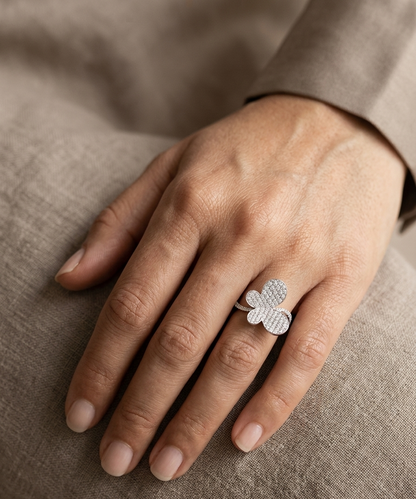 Statement diamond butterfly ring in 18K white gold pavé 1.18 carat
