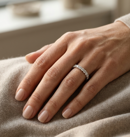 Half eternity diamond band ring in 18K white gold by Emirates Diamonds