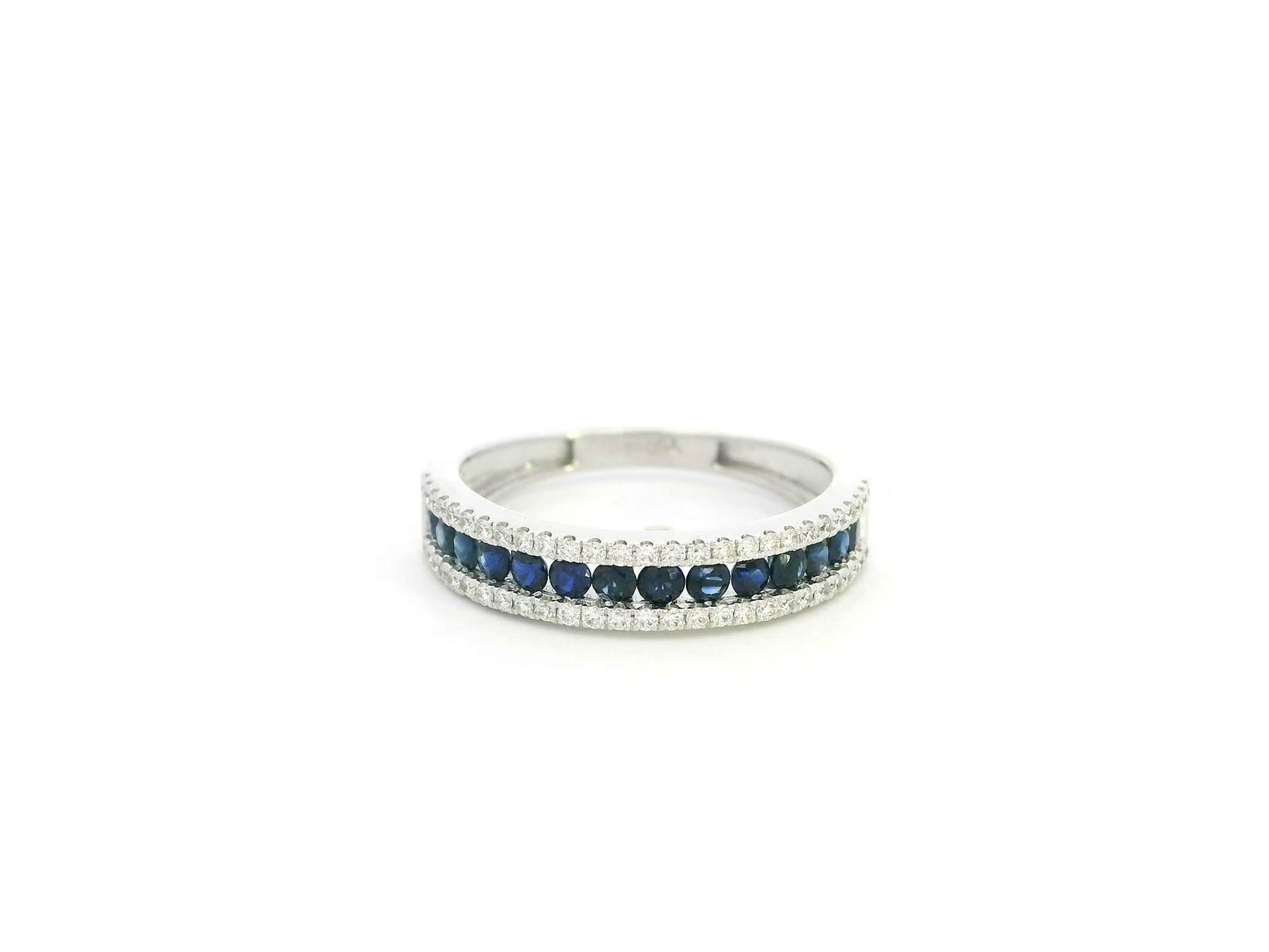 Blue sapphire and diamond band ring in 18K white gold by Emirates Diamonds