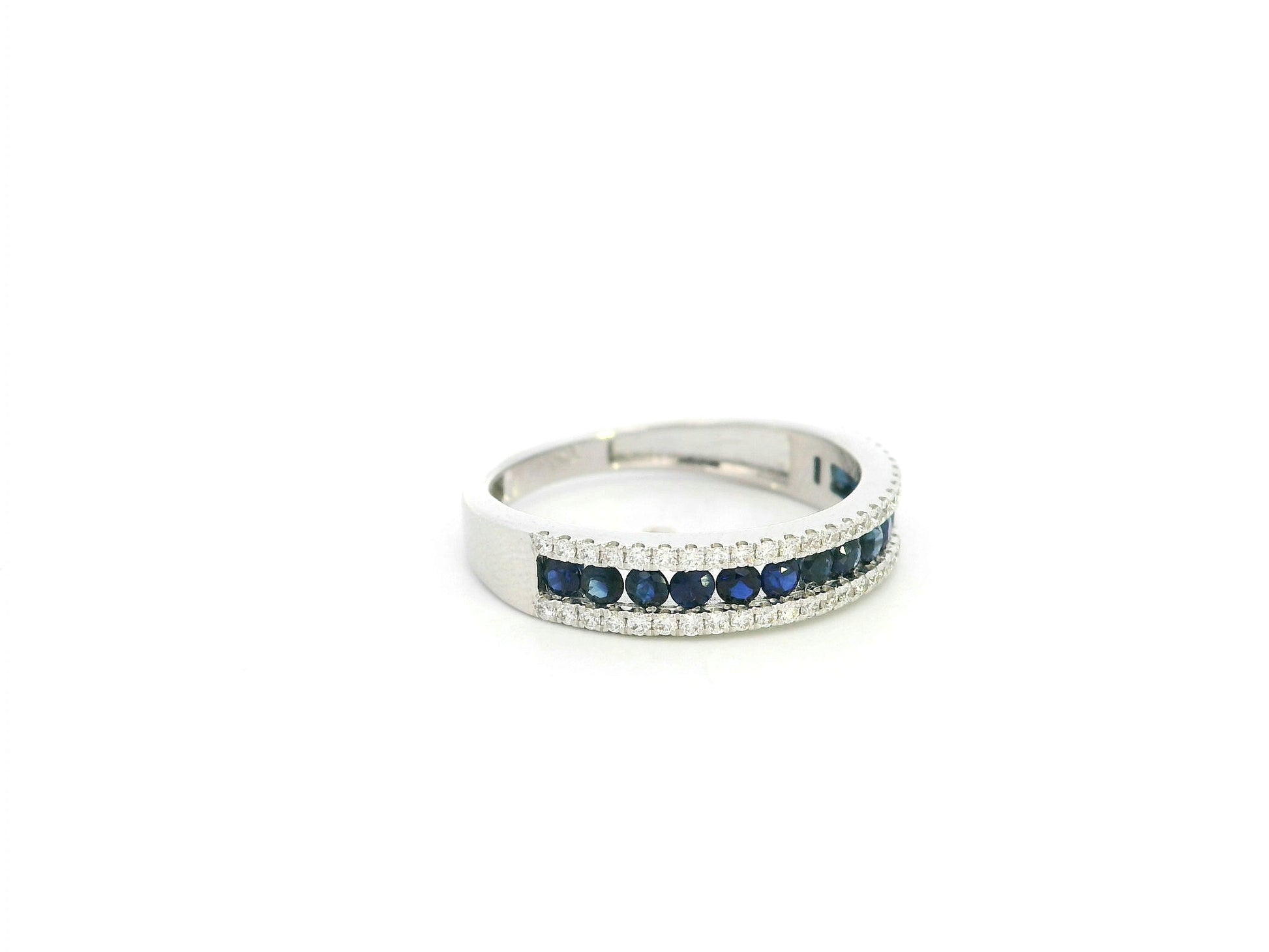 Blue sapphire and diamond band ring in 18K white gold by Emirates Diamonds