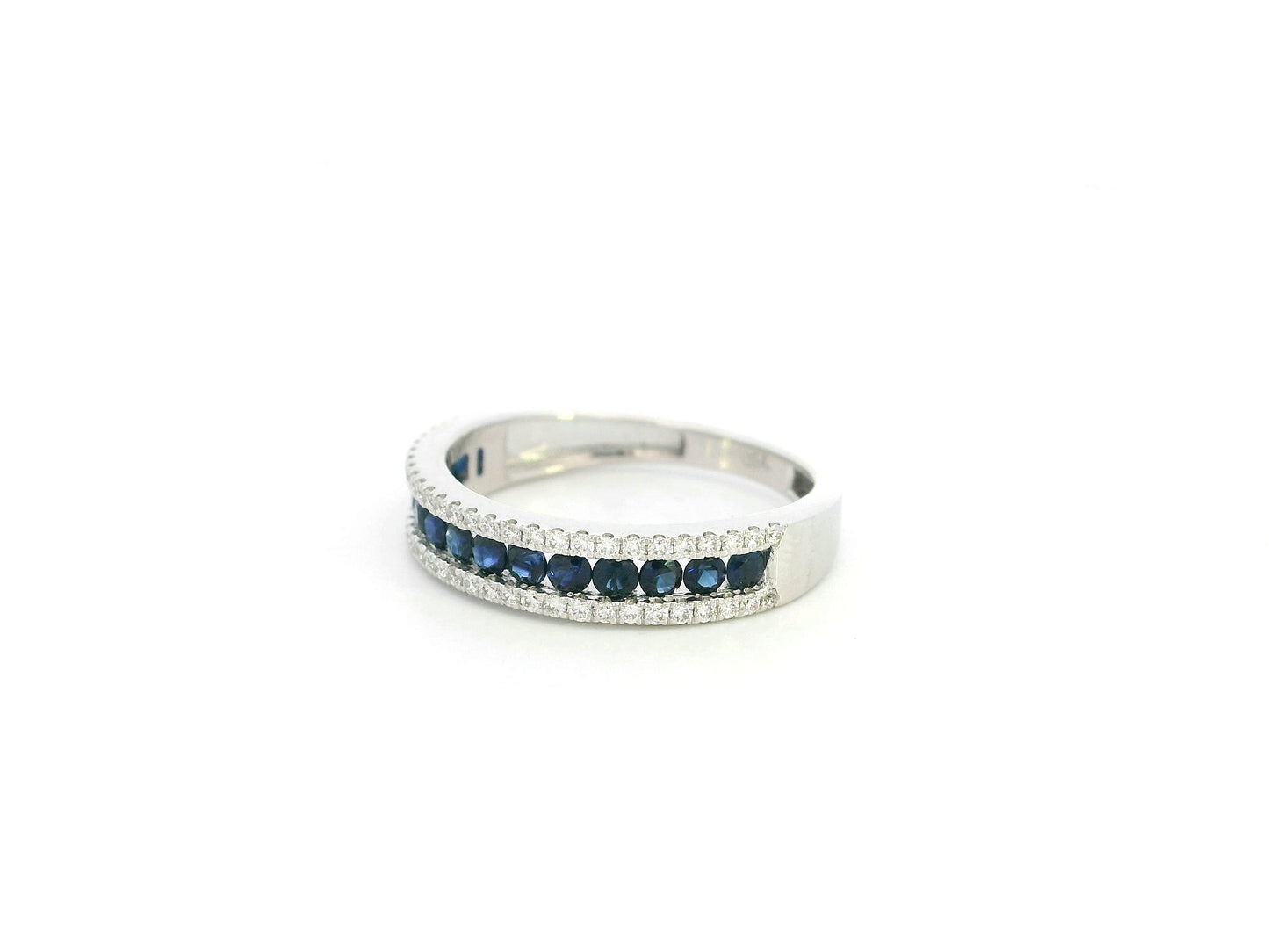 Blue sapphire and diamond band ring in 18K white gold by Emirates Diamonds