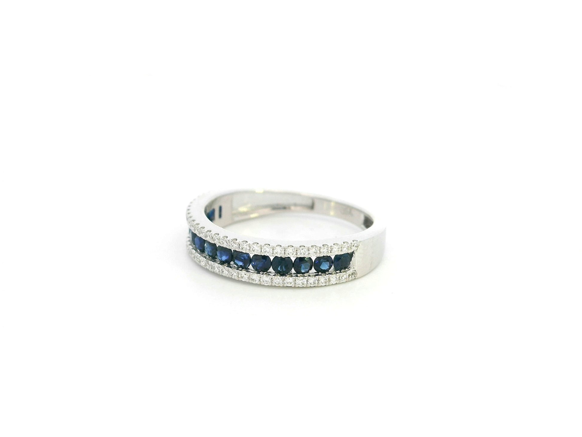 Blue sapphire and diamond band ring in 18K white gold by Emirates Diamonds