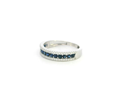 Blue sapphire and diamond band ring in 18K white gold by Emirates Diamonds