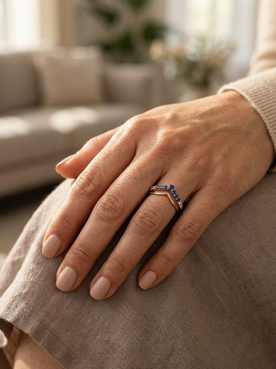 Sapphire and diamond chevron ring in 18K rose gold Emirates Diamonds