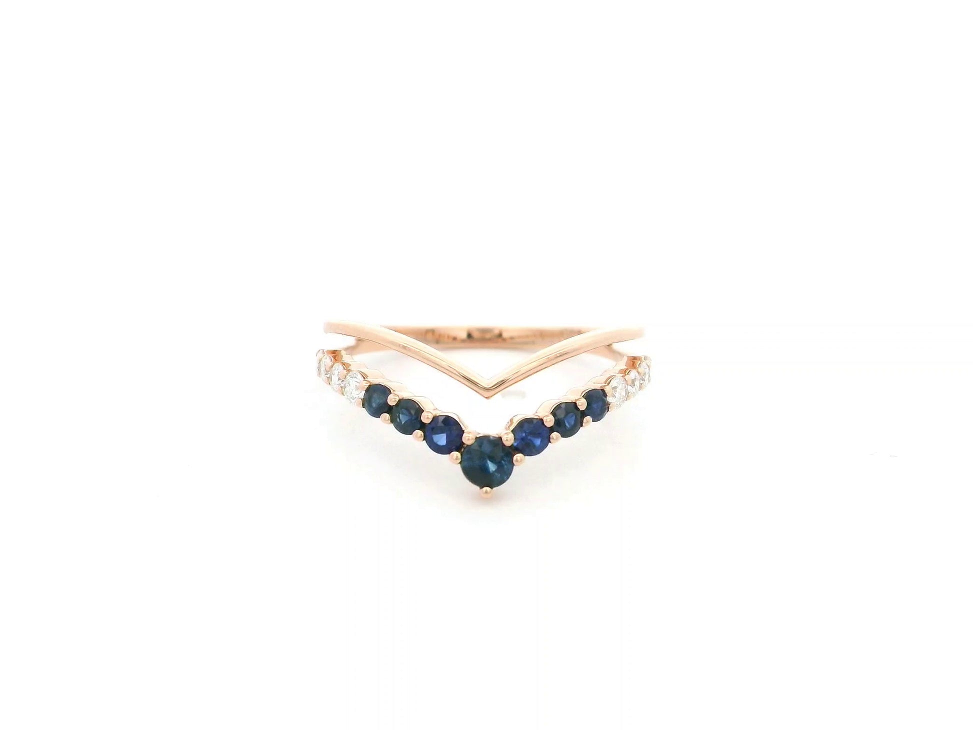Sapphire and diamond chevron ring in 18K rose gold Emirates Diamonds