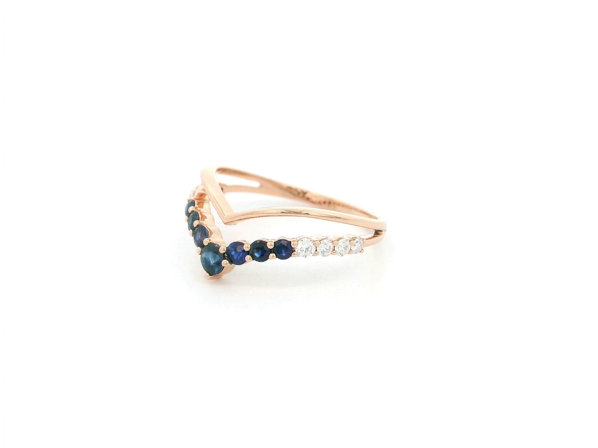 Sapphire and diamond chevron ring in 18K rose gold Emirates Diamonds