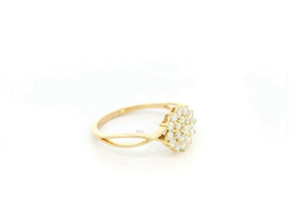 18K yellow gold diamond cluster ring with 0.38 carat natural diamonds and sculpted band design