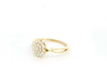 18K yellow gold diamond cluster ring with 0.38 carat natural diamonds and sculpted band design