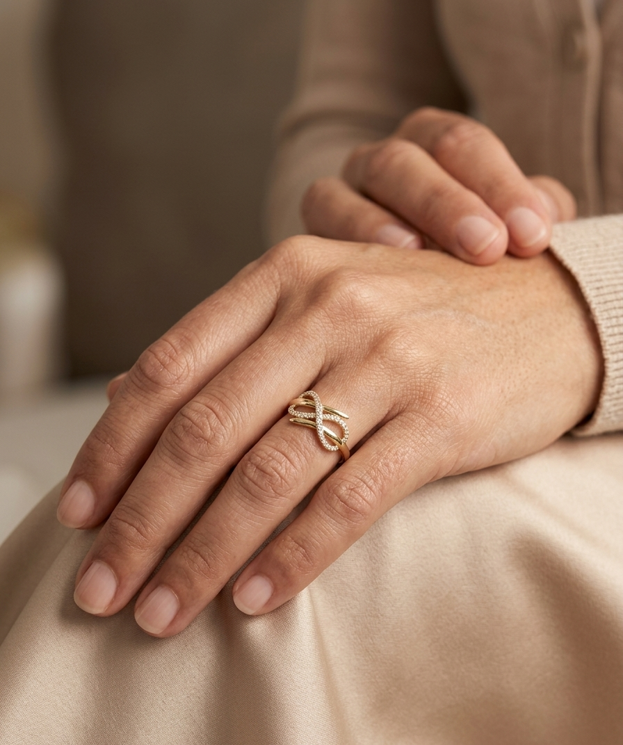 18K yellow gold diamond infinity crossover ring with pavé diamonds, 0.20 carat elegant design – Emirates Diamonds