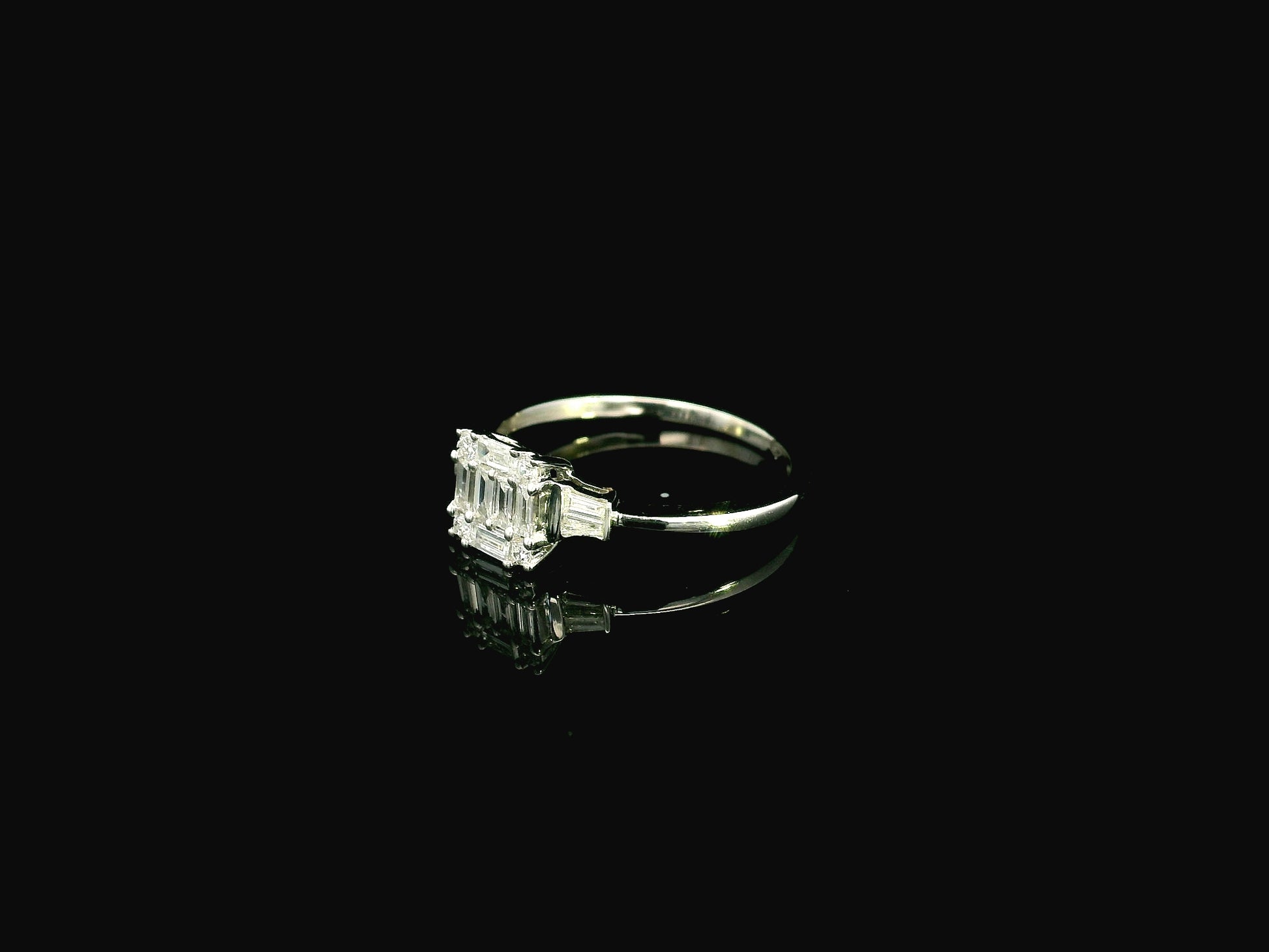 18K white gold ring with round and baguette diamonds 0.30 carat by Emirates Diamonds