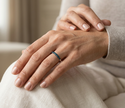 18K white gold blue diamond half eternity ring, 0.20 carat minimalist stackable band – Emirates Diamonds