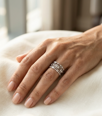 18K white gold diamond stacking ring 0.47 carat round and baguette diamonds – Emirates Diamonds