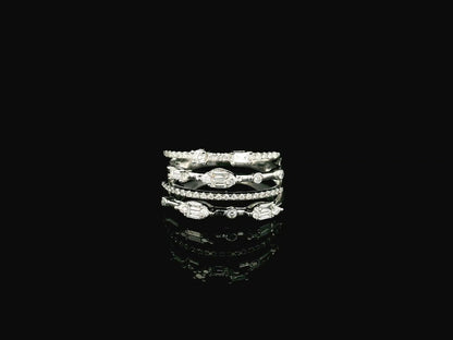 18K white gold diamond stacking ring 0.47 carat round and baguette diamonds – Emirates Diamonds