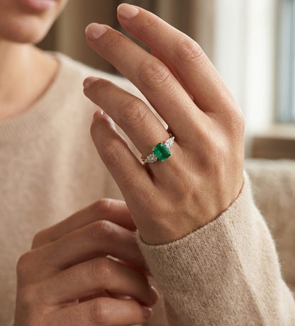 18K white gold emerald ring with 1.54 carat emerald and 0.28 carat diamond accents – Emirates Diamonds