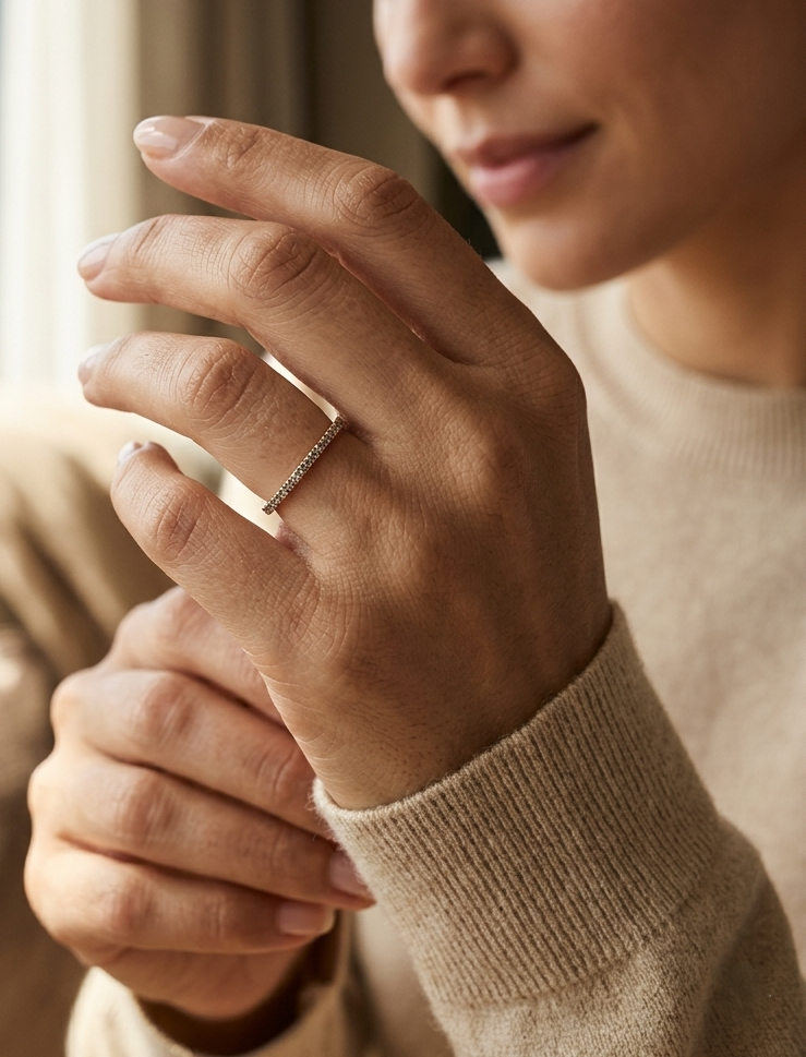 Champagne diamond half eternity ring in 18K rose gold slim pavé band