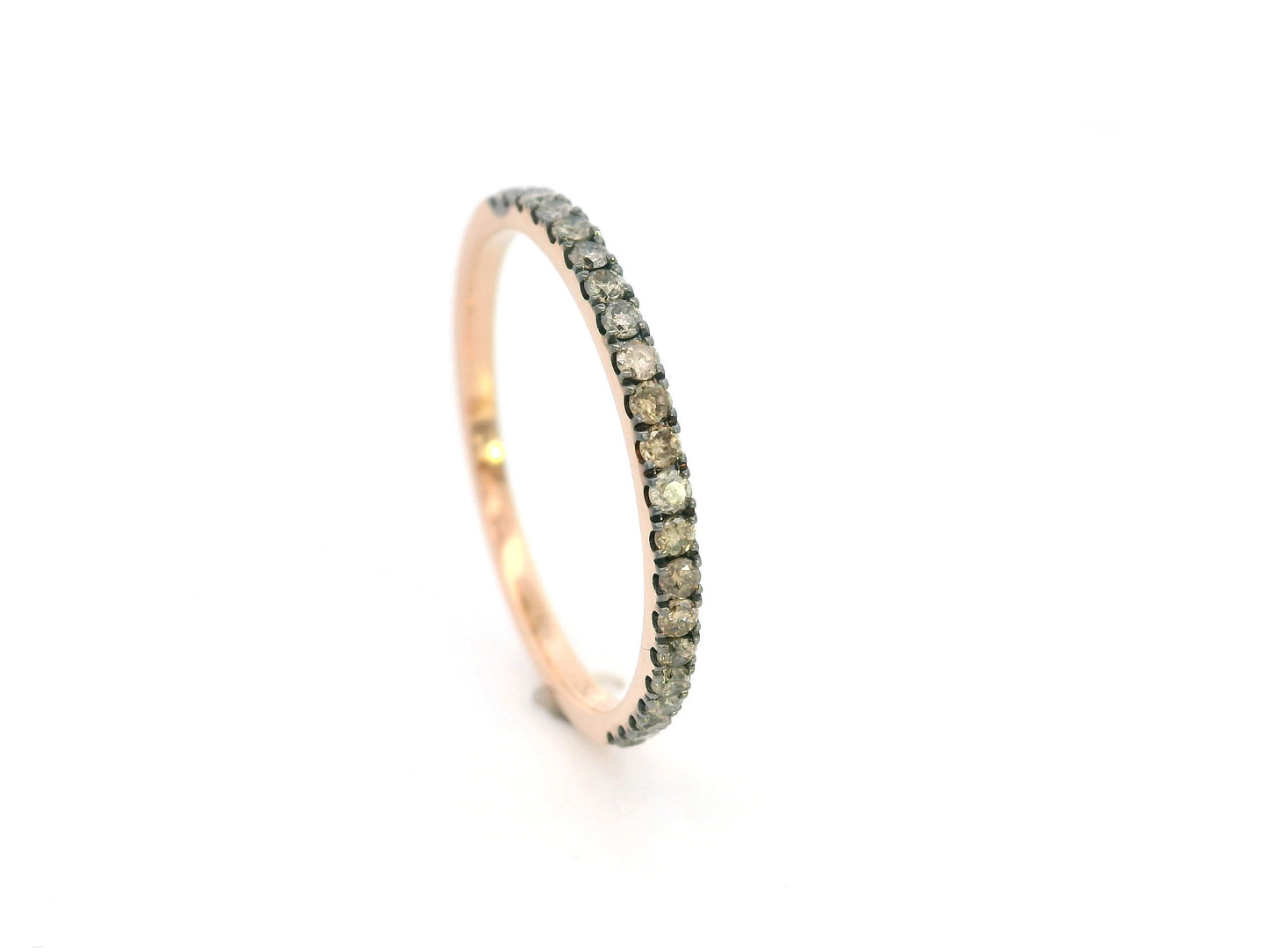 Champagne diamond half eternity ring in 18K rose gold slim pavé band