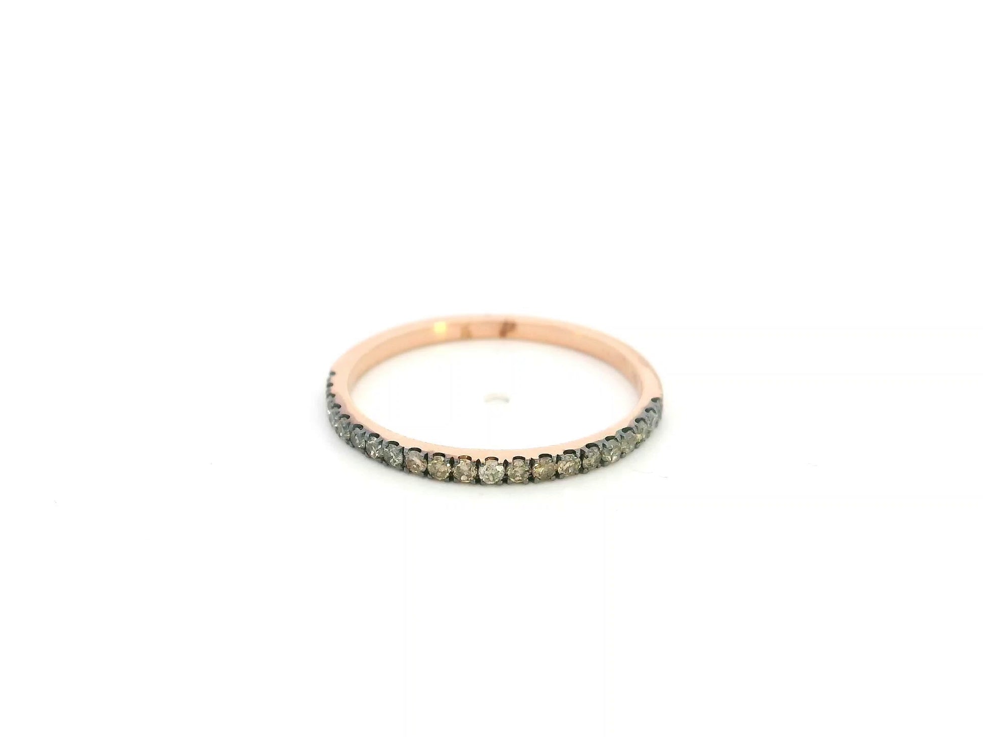 Champagne diamond half eternity ring in 18K rose gold slim pavé band