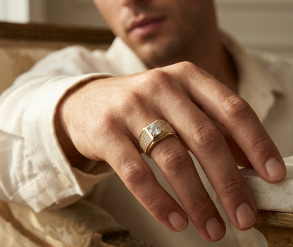 Diamond Signet Ring for Men in 18K Yellow Gold | 1 Carat GIA Diamond