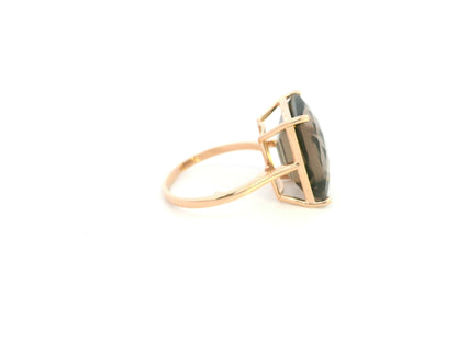 11.76 carat emerald cut smoky topaz ring in 18K rose gold solitaire setting by Emirates Diamonds