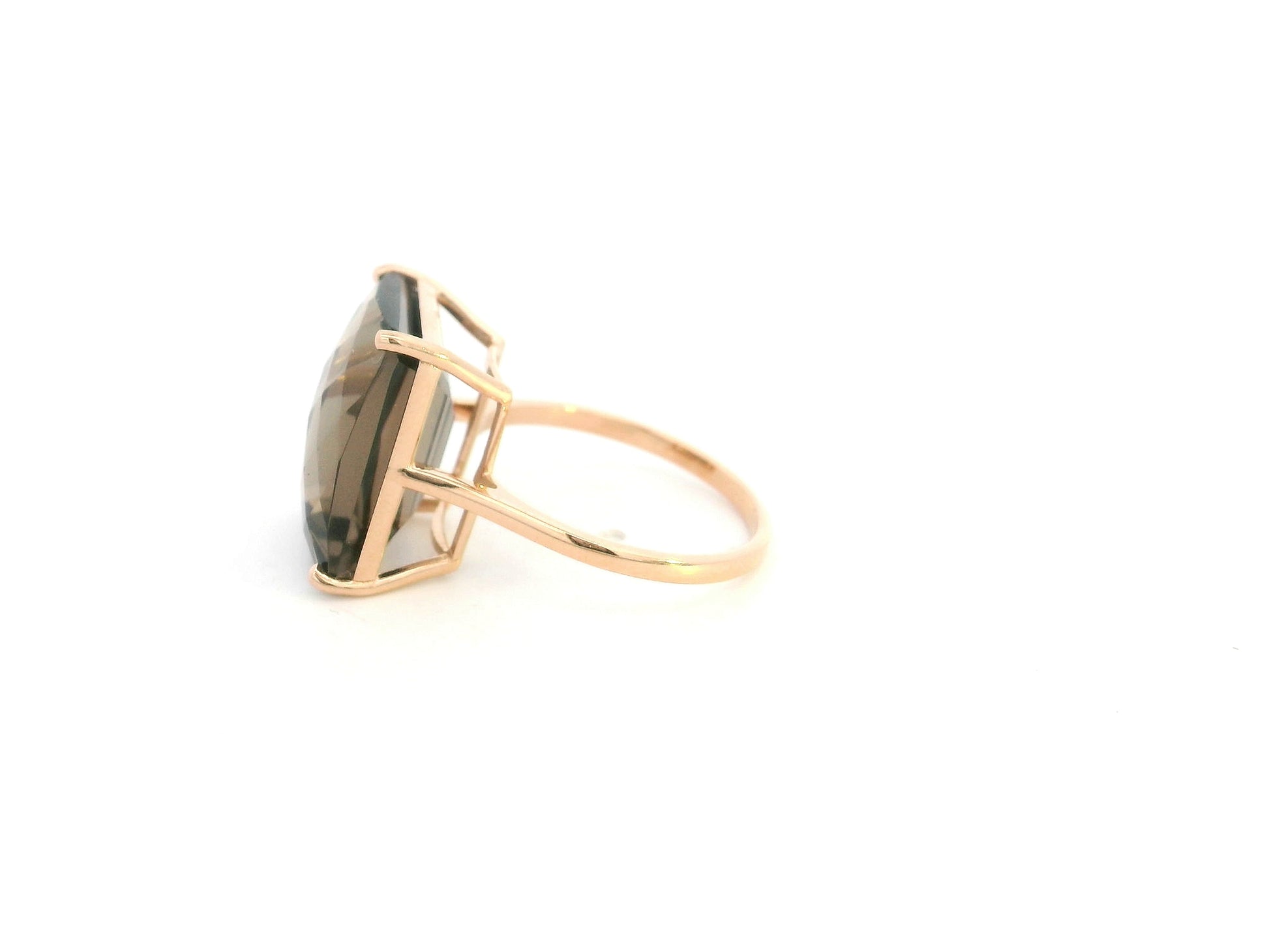 11.76 carat emerald cut smoky topaz ring in 18K rose gold solitaire setting by Emirates Diamonds