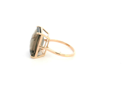 11.76 carat emerald cut smoky topaz ring in 18K rose gold solitaire setting by Emirates Diamonds