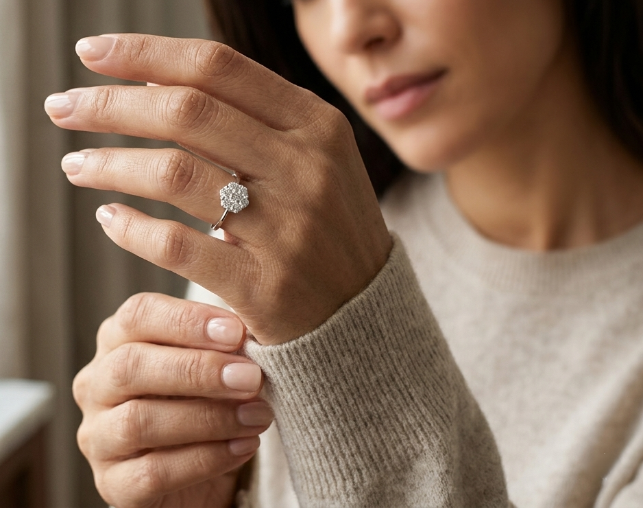 18K white gold diamond cluster ring with 0.61 carat round brilliant diamonds by Emirates Diamonds