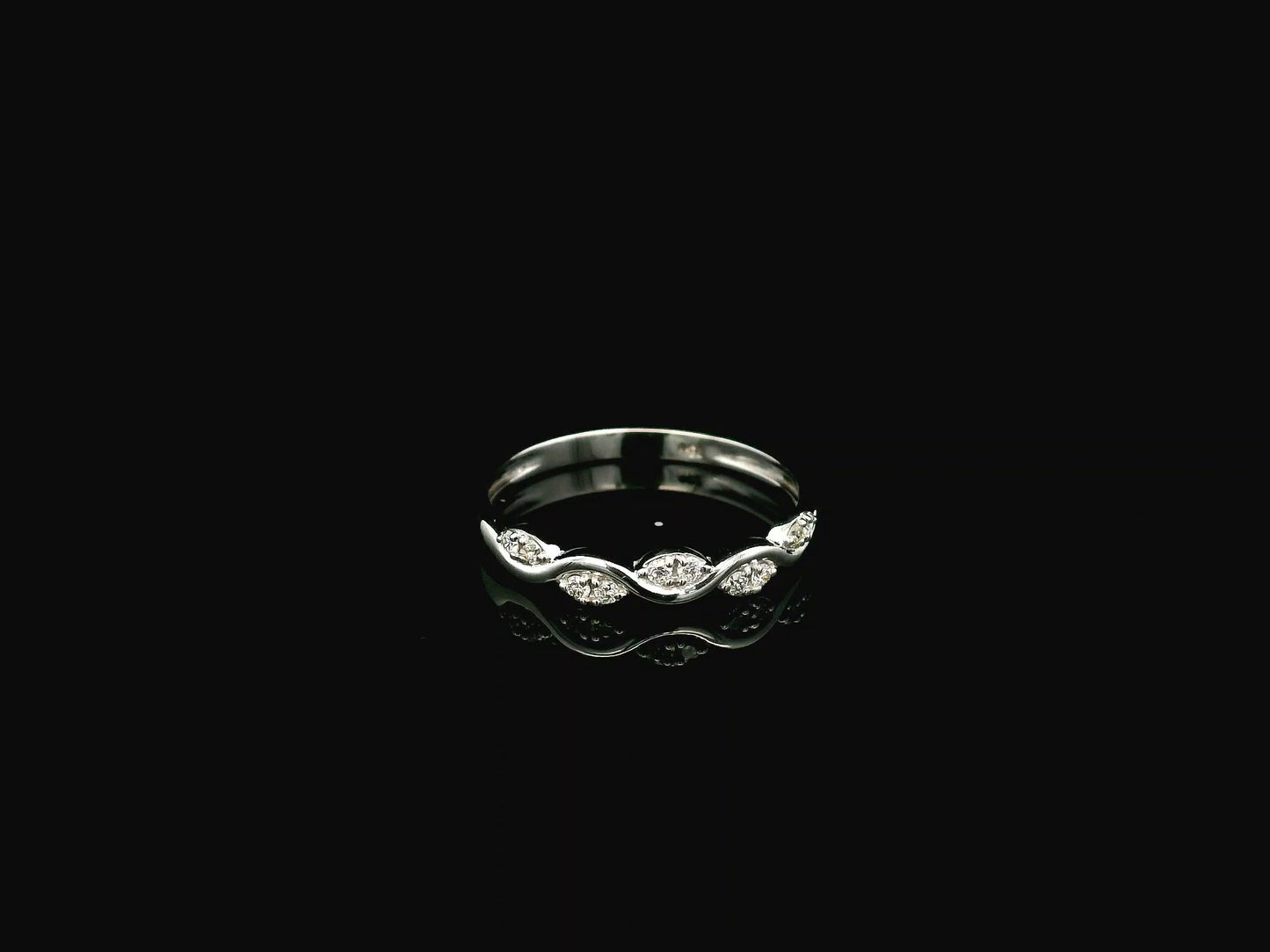 Diamond wave band ring in 18K white gold curved stacking ring design