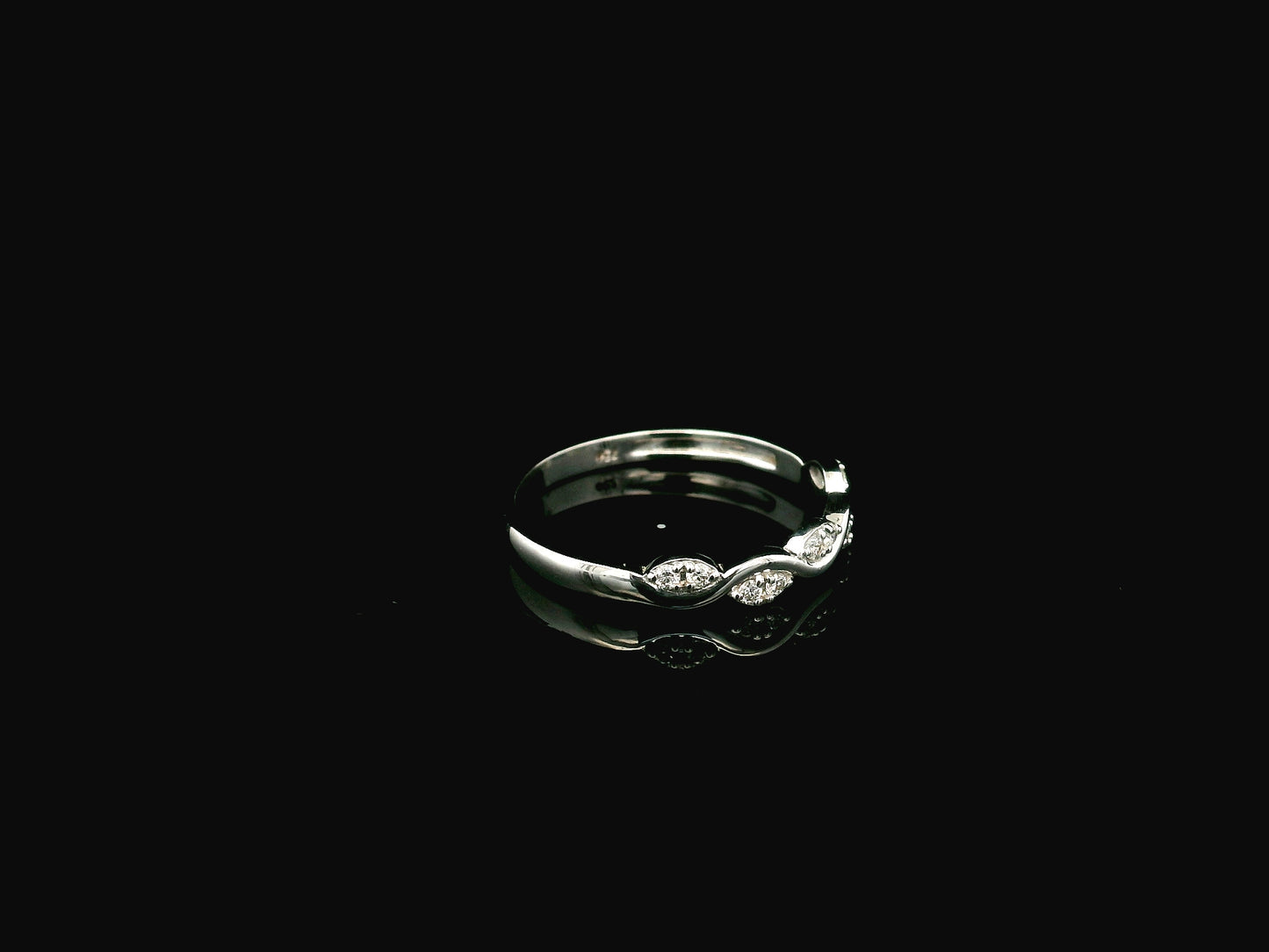 Diamond wave band ring in 18K white gold curved stacking ring design