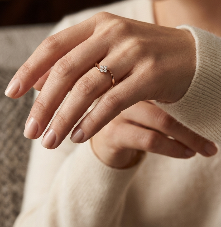 Diamond cluster wave ring in 18K rose gold