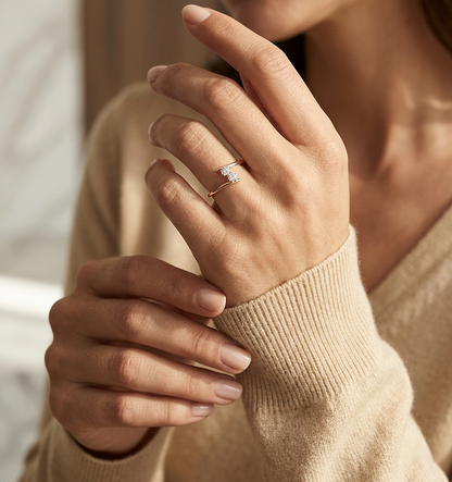 Diamond open bypass ring in 18K rose gold