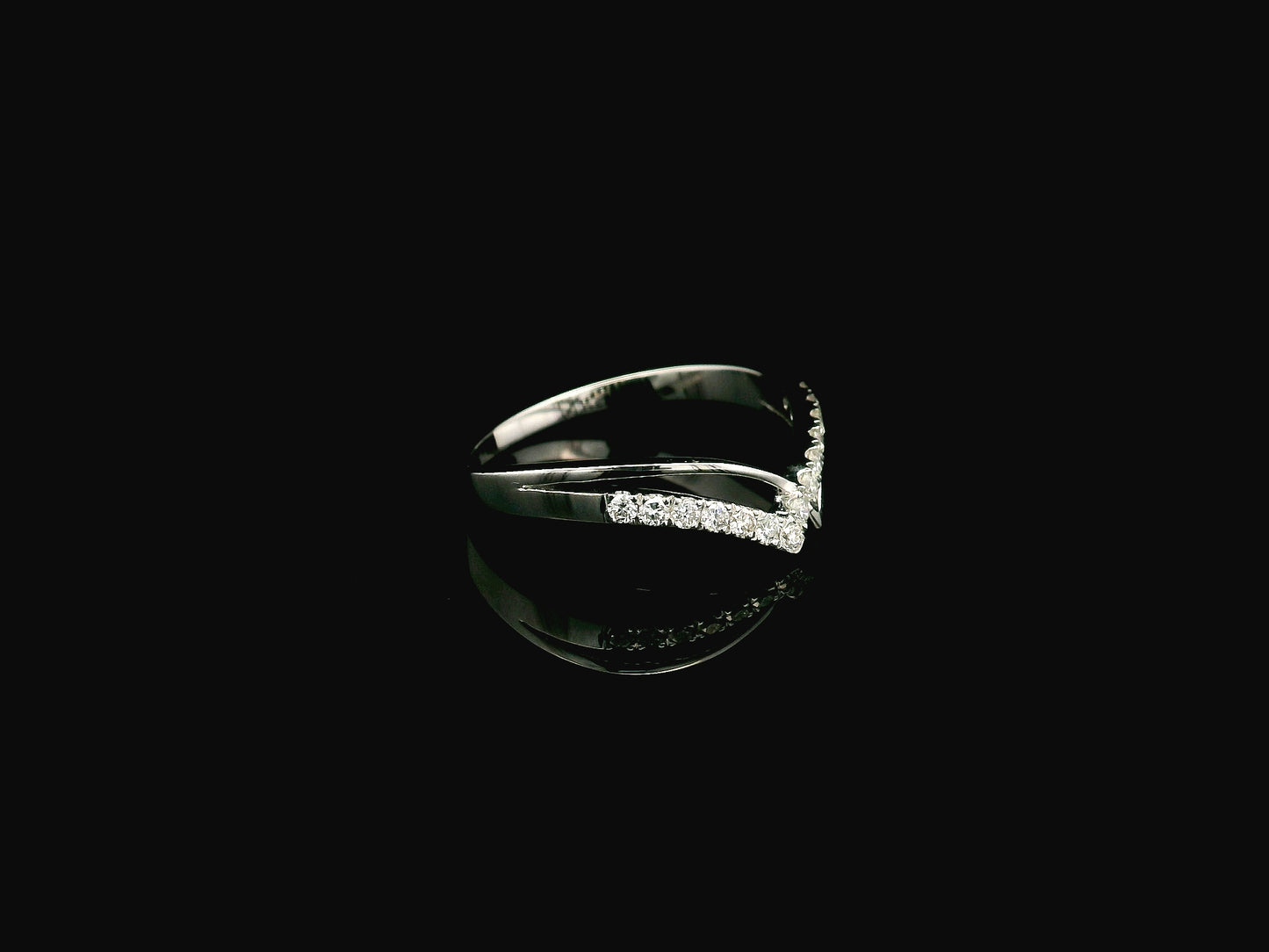 Diamond Chevron Ring in 18K White Gold with V-Shaped Contour Design by Emirates Diamonds