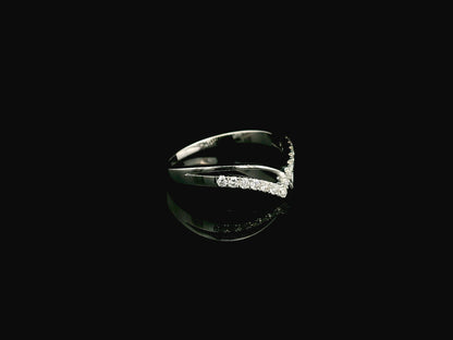 Diamond Chevron Ring in 18K White Gold with V-Shaped Contour Design by Emirates Diamonds