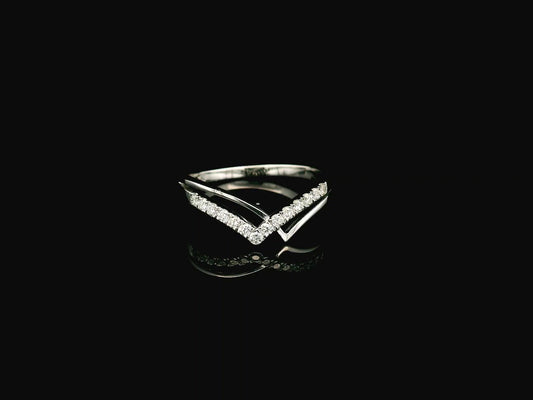 Diamond Chevron Ring in 18K White Gold with V-Shaped Contour Design by Emirates Diamonds
