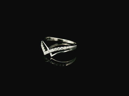 Diamond Chevron Ring in 18K White Gold with V-Shaped Contour Design by Emirates Diamonds