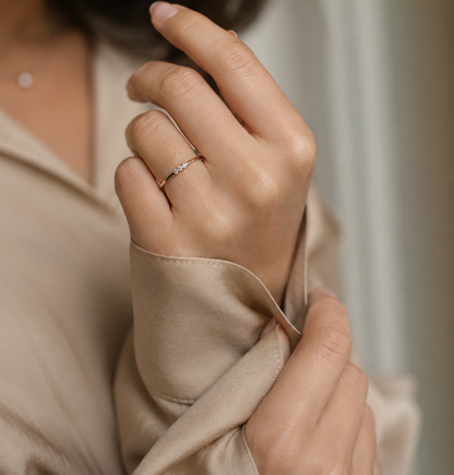 18K white gold minimalist three diamond ring with slim polished band
