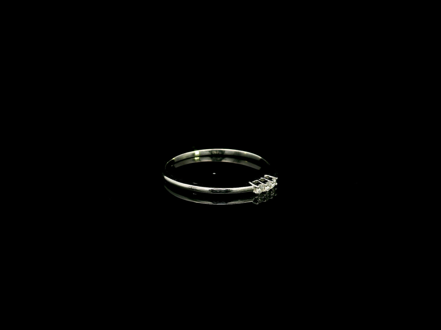 18K white gold minimalist three diamond ring with slim polished band