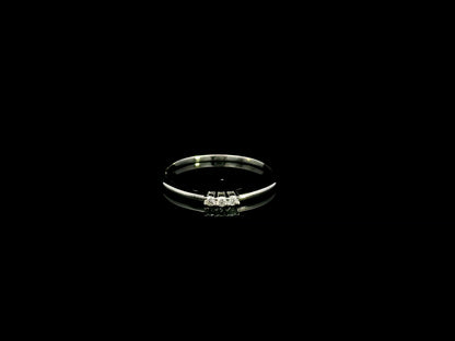 18K white gold minimalist three diamond ring with slim polished band