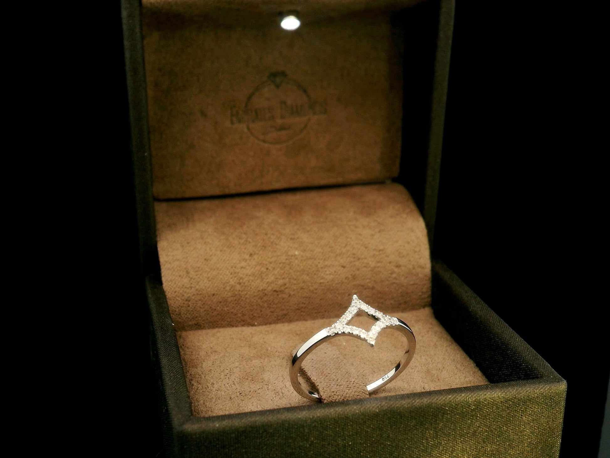18K white gold geometric diamond open ring with pavé diamonds