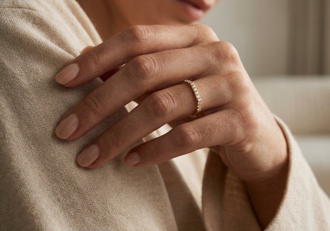 Diamond stackable band ring in 18K yellow gold by Emirates Diamonds