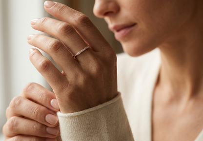 Slim band diamond ring in 18K rose gold with pavé natural diamonds