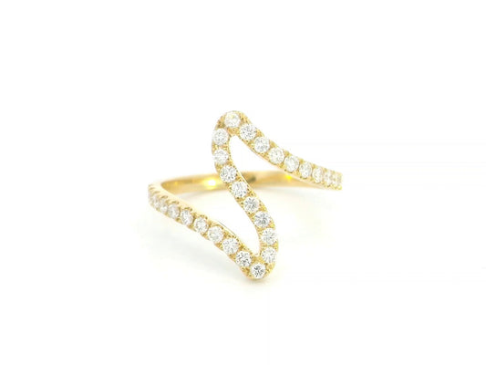 18K yellow gold wave diamond ring featuring 0.55 carat natural diamonds in a modern open curved design.